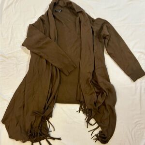 Brown Fringe Wrap Cardigan